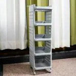ADA 5 Tier Multi-Purpose Storage Rack Stackable Shelf Utility Rolling Stand Rack | Storage Organizer Racks with Wheels for Kitchen Laundry Room Bathroom Office Home - Grey (28 x 33 x 94cm)