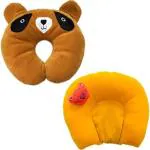 Chinmay Kids Combo of New Born Baby Soft Head Support Pillow with Mustard Seeds & Baby Soft Neck Support Pillow for Head Shaping (0-12 Months, Pack of 2) (Yellow- Brown)