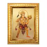Hawai Gold Plated Shree Hanuman Bajrangbali Engineered Wood Wall Hanging Photo Frame Sticker for Worship use 8.5X7 inch SFDI465GLDFRM