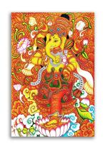 Tamatina Multicolor Kerala Mural Art Lord Ganesha Unframed Art Canvas Painting - 36X24 Inch