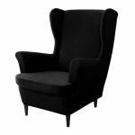 HOKIPO Original Velvet Wingback Chair Cover, Stretch Fitted, Removable Washable Furniture Protector Slipcover, Black (AR-4761-BLK)