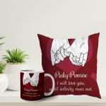 ASHVAH White Round Pinky Promise I Will Love You Until Infinity Runs Out Ceramic Coffee Mug and Cushion with Filler Combo (Pack of 2) AS-COMBO-4114
