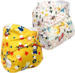 Mom's Pride Yellow, White Reusable Exclusive Heavy Pocket Cloth Diapers With Inserts (Pack Of 2)