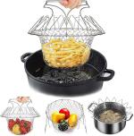 TENDULA 12 in 1 Deep Frying Basket,Stainless Steel Foldable Cooking Basket, French Fries Basket Deep Frying Kitchen Tool Flexible Utensil Blossom Cook for Deep Fry,Rinse Frying, (Cafe Basket)