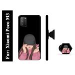 Mobi Elite Girl Printed Hard Back Case Cover with Mobile Holder, Pop holder, Pop socket for Xiaomi Poco M3