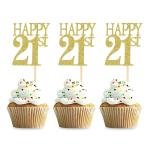 Festiko 24 Pieces Gold Glitter Number 21 Birthday Cupcake Toppers, Happy 21st Cupcake Picks Mini Cake Decorations For Youth 21 Years Old Birthday Anniversary Party Supplies