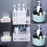 SHOPITECH COMBO OF 6 PCS Bathroom Shelf Rack / Kitchen Shelf / Wardrobe Shelf / Perfume Rack Plastic Wall Shelf ( 2 Bathroom Shelves + 2 Corner Shelf Bathroom + 2 Soap Shelf ) Plastic Wall Shelf Plastic Wall Shelf (Number of Shelves - 6, White)