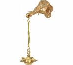 Idol Collections Gold Brass Lord Ganesha Wall Hanging Mask With Lamp, 15 Inch