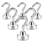 Hasthip Silver Iron Neodymium Magnets Strong Magnet Hooks, 25 Lbs Heavy Duty Hook For Fridge (Pack Of 6)