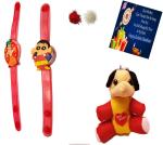 Kavim Kids RAKHI 23335 Plastic (PVC) Rakhi Set (Two Band led light Rakhi for Kid n 12 cm Teddy Bear n Greeting)