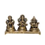 Kalarambh Bharat Haat Yellow Brass Laxmi Ganesh Kuber Idol Handicraft Art 8.89 x 2.54 x 3.81 cm
