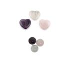 Astroghar Natural Rose Quartz Amethyst And Clear Quartz 30 mm Small Hearts And 15 mm Mini Balls Set For Reiki Healing And Grid Making