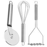DreamBasket Stainless Steel Egg Whisk & Pizza Cutter & Potato Masher for Kitchen