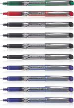 Pilot Hi-Tecpoint V5 Grip Extra Fine Point Liquid Ink Pen | Tip Size - 0.5MM | Dimpled Rubber Grip with Unique Dimple Tip Technology | Ink Colour - 4 Blue, 4 Black, 1 Green and 1 Red | Pack of 10