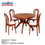 Swagath furniture 4 Seater Fantasy Plastic Cross leg Dining Table with 4 Nos Beauty Super without Arm Chair Set for Home, Garden, Cafeteria (Finish Color -Teak, DIY(Do-It-Yourself))