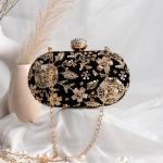 NEEDLEHANDICRAFTS Latest Designer Oval Clutch Handcrafted for Women/Girls for Bridal-Black