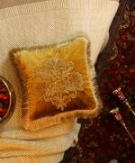 Amoliconcepts Mogul design Mustard Velvet cushion cover with Frings