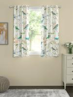 Urban Space 100% Cotton Curtains for Window, Set of 2 Curtains with Stainless Steel Rings ( Pecking Bird Grey, Window - 5 ft x 5 ft )