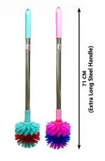 Mast Toilet Cleaning Brush Round with Extra Long Steel Handle - Pack of 2 (Color : Aqua Green, Pink)