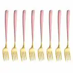 PLENARO Golden Stainless Steel Long-Handled Fork for Home/Kitchen, Mirror Polish, Tablefork, Salad Fork, Dinner Fork Set for Home, Kitchen, Restaurant (Gold-Pink, Set of 8)