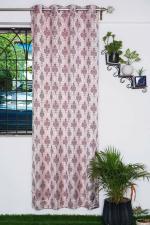 Parda Online Beige and Maroon Jacquard Abstract Eyelet Art Window Curtain 7ft, (Pack of 4)