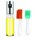 KATHIYAWADI Oil Sprayer for Cooking, 100ml Oil Spray Bottle Versatile Glass for Cooking, Baking, Roasting, Grilling with Silicone Oli Brush and Spatula (Pack of 1, Clear)