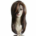 Akashkrishna Full Head Synthetic Long Hair For Women/Women Wigs Highlighted brown
