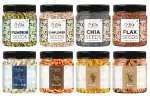 Lila Dry Fruits Superseeds and DryFruits Combo (100 Gms x 8) Jar pack | Chia Flax Pumpkin Watermelon Seed + Cashew Almond Fig Raisin | Daily Snacks for Healthy Diet | Rich in Protiens Minerals