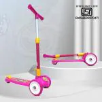 Kidsmate Leo Kick Scooter for Kids, 4 Adjustable Height Scooter Foldable & Attractive Kids Scooter (Pink)