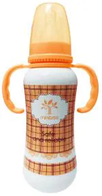 MINI TREE Baby Feeding Bottle 6+ Months Baby Milk Bottle, REGULAR Neck with HANDLE, Anti-Colic Nipple | Orange | 270 ML