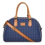 The Clownfish Blue Tapestry, Faux Leather Ziana Series Duffle Bag Luggage - 24 Litres