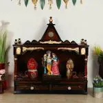 DZYN Furnitures SukhatMan Large Wall Mount Pooja Mandir without Door (Brown Gold)