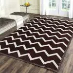 Sparrow World Premium Chenille Living Room Carpet, Area Rug, Durries In Zigzag Style (5X7 Feet, Coffee)