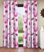 Home Sizzler 2 Pieces Abstract Garden Eyelet Polyester Window Curtains - 5 Feet, Purple