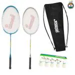 Jaspo Silver Blue GT 303 Intact Badminton Racket Feather Shuttle Cork And Carry Bag