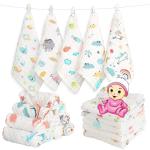 Koochie-Koo White Printed muslin Cloth Organic Cotton Face Towel Handkerchief, 5 Pcs