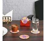 Future Works Coaster Set of 6 Beautiful Wooden Coasters with Proper Coaster Stand Designer Coaster Set Fit for Tea Cups, Coffee Mugs and Glasses (Round and Designer 3.5 X 3.5 Inch) (Yellow)