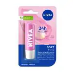 NIVEA LIP CARE BALM SOFT ROSE 4.8G 24 H Melt in Moisture Formula|Natural Oils|Glossy Finish