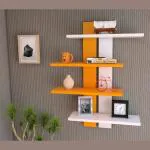 WOODSY Floating Wall Shelves for Living Room Bedroom and Home Decor - (Set of Shelves -4) (Orange & White)