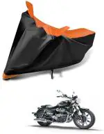 Auto Hub Bike Body Cover for Royal Enfield Super Meteor 650 , Dustproof UV Protection water resistant Custom Fit Cover-(Black-Orange )