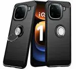 Unistuff Back Case Cover for iQOO 12 5G with Magnetic Kickstand | Premium Matte Finish | Camera Bump Protection | Rubberized Ring Cover - Night Black, 78499