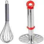 Zms Marketing Silver Silicone Potato Masher And Egg Whisker Kitchen Tool Set (Combo Of 2)