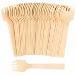 Deera Birch Finish Disposable Wooden Fork - 100 Pcs