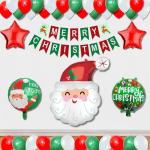 1iAM Merry Christmas Party Decoration Combo Including Christmas Paper Banner, Santa Foil Balloon, Merry Christmast Round Foil Balloon and Metallic Balloons (Red and Green | Set of 37)