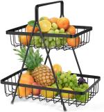 Plantex High Grade Foldable Black Steel 2 -Tier Fruit and Vegetable Basket (30 X 19.5 X 35 cm)