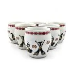 Banwari Crafts Handicraft White Printed Designer Re-Useable Ceramic Chai Kullad | Kulhad Tea Cup for Hot & Cold Beverages for Best Gift - Set of 6 (Design 3)