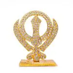 Caristo Sikh Religious Symbol Khanda Sahib Idol (ID-182) Gold Metal Statue for Car Dashboard | Home Décor | Mandir Pooja Murti | Temple Puja | Office Table Showpiece