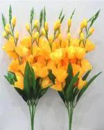 Saf Yellow Gladiolus Artificial Flower (25 Inch, Pack Of 2, Flower Bunch)