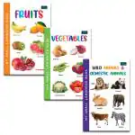 BOOKFORD My Small Laminated Books - Set Of 3 Books - Fruits, Vegetables, And Wild Animals And Domestic Animals For Kids