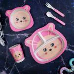THE BAMBOO CO Pink Pussy Bamboo Kids/Baby Feeding/Dinner Set of 5